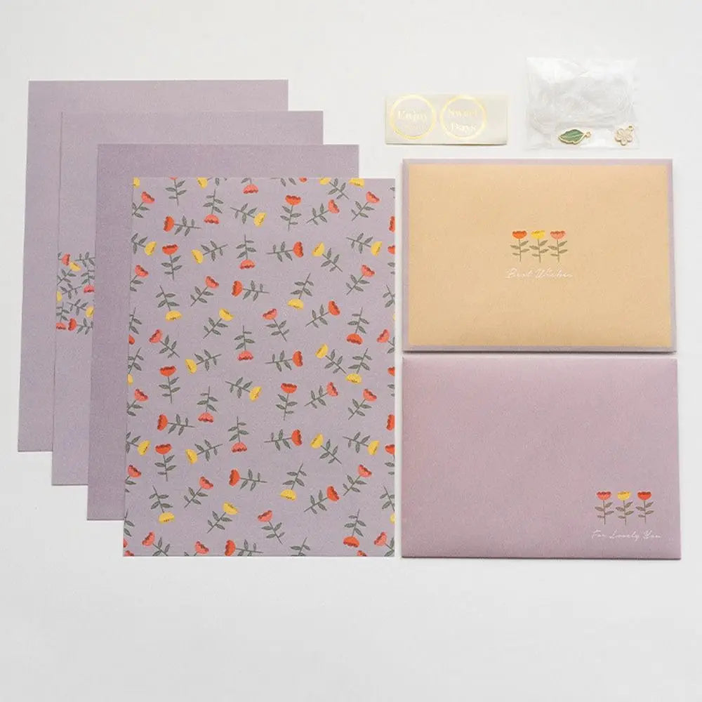 Gift Card Flowers Floral Envelopes with Stickers Greeting Letter Pads Kawaii DIY Postcard Letter Writing Paper Wedding Party Peaceful Pleasures Health and Wellness Purple