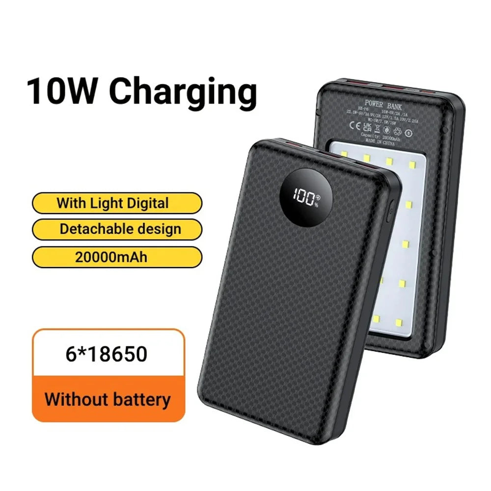 DIY 18650 Power Bank Case 6-Slot | USB-C & Camping Light