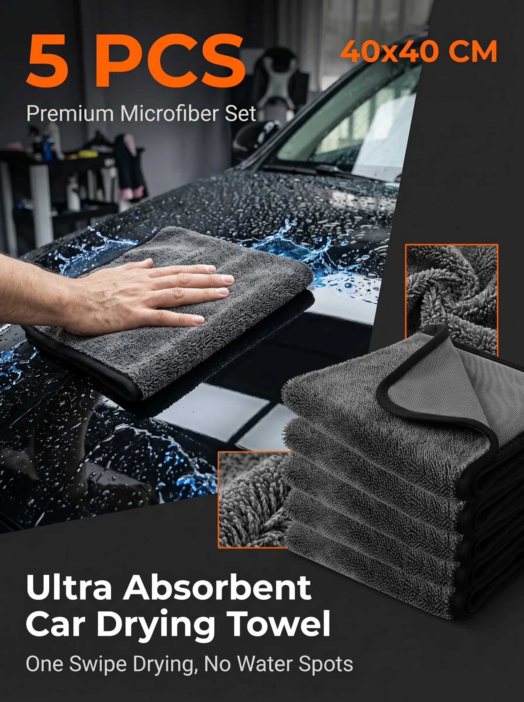 5PCS 600GSM Microfiber Car Wash Towel Lint Free Edgeless Scratch Free Ultra Absorbent Auto Detailing Drying Cleaning Cloth Peaceful Pleasures Health and Wellness