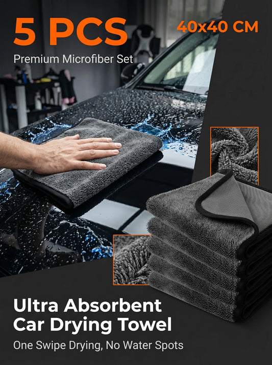 5PCS 600GSM Microfiber Car Wash Towel Lint Free Edgeless Scratch Free Ultra Absorbent Auto Detailing Drying Cleaning Cloth Peaceful Pleasures Health and Wellness