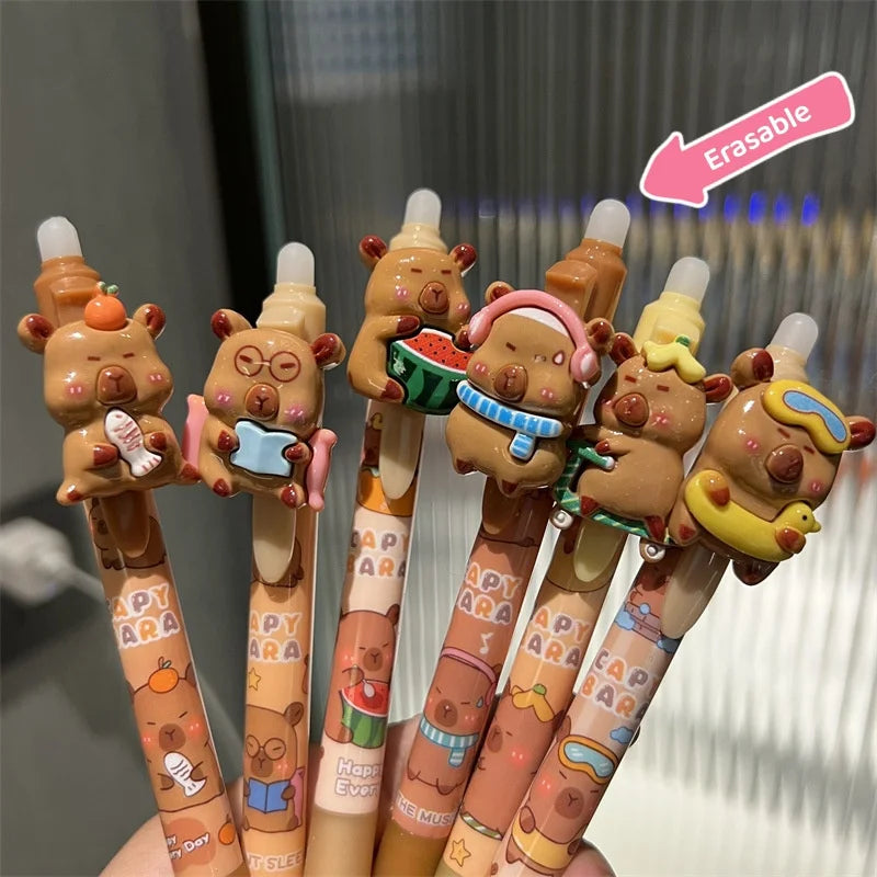 4-Pack Capybara Erasable Gel Pens | Retractable Black Ink