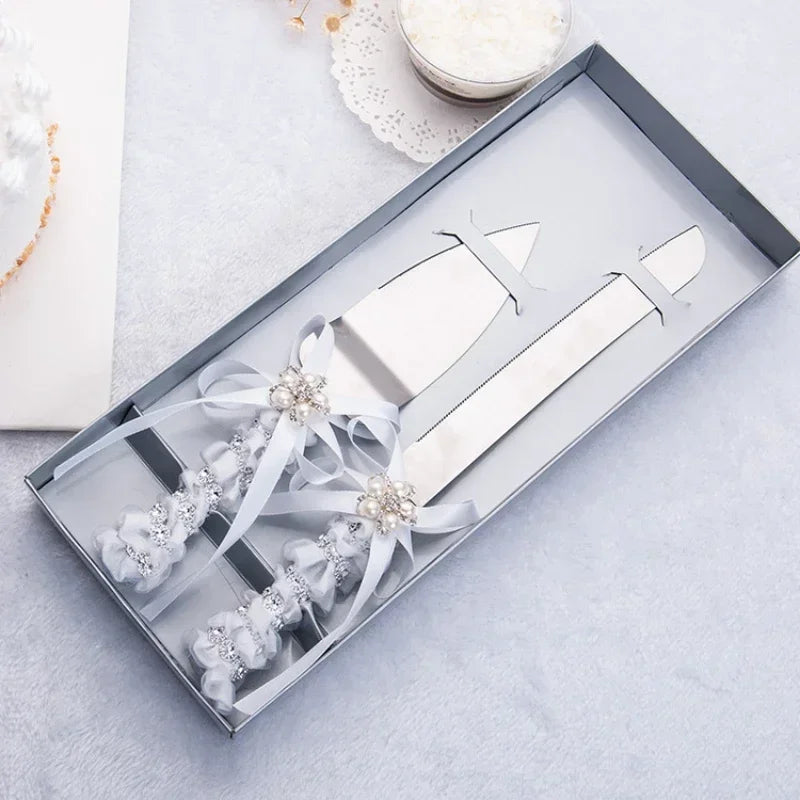 European Knife and Fork Set Gift Cake Knife and Spatula Diamond Bow Design Luxurious Wedding Souvenir Peaceful Pleasures Health and Wellness