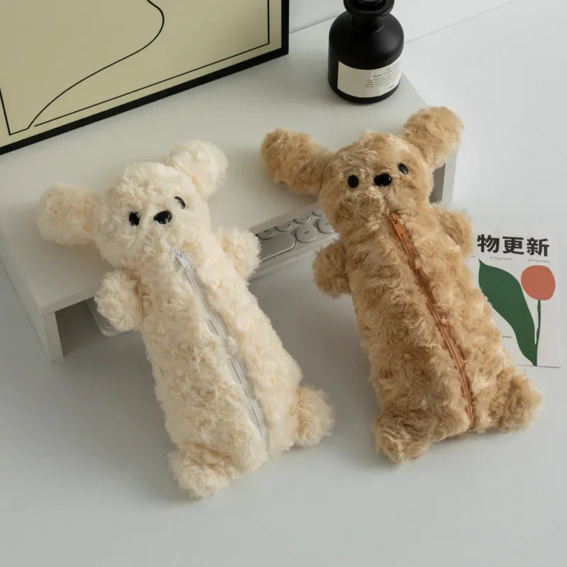 Korea Style Puppy Pencil Case Soft Plush School Stationary Cute Pencil Bag Big Capacity Pen Bag For Student Stationary Peaceful Pleasures Health and Wellness