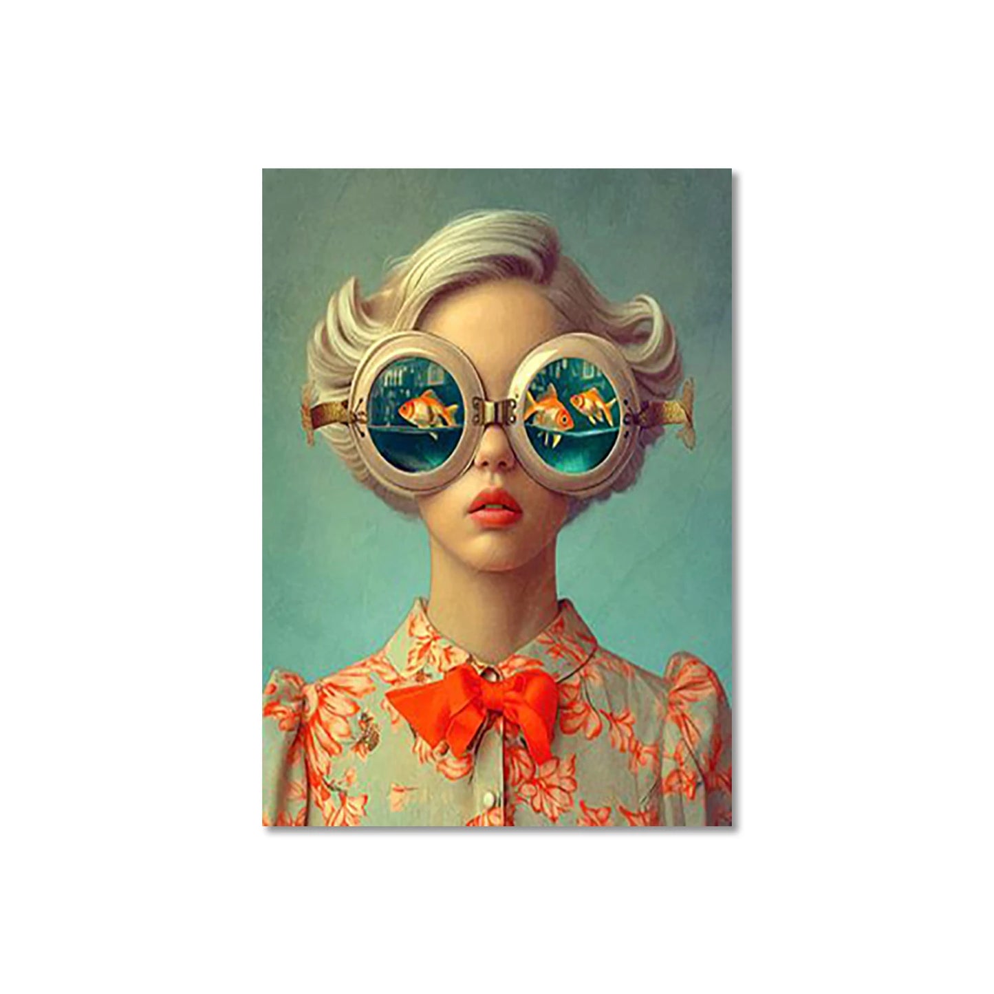Cartoon Childlike Girl Wearing Glasses in Water Illustration Wall Art Canvas Painting Poster for Living Room Home Decor Trends Peaceful Pleasures Health and Wellness QP10897-8 50x75cm No Frame
