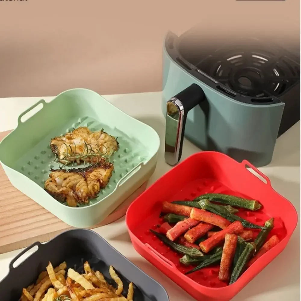 Silicone Air Fryer Baking Pan – Reusable Square Liner & Oven Mat