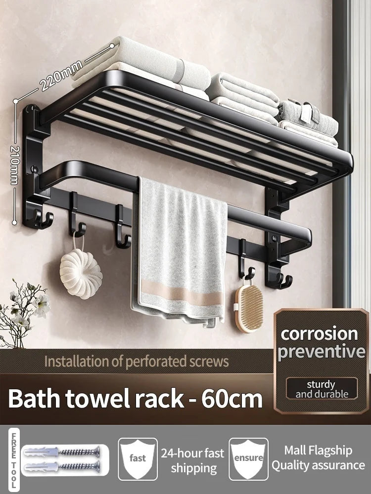Wall Mounted Space Aluminum Towel Rack 50cm & 60cm | Grey/Black