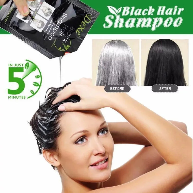 10-Pack Herbal Black Hair Color Shampoo – Natural Darkening