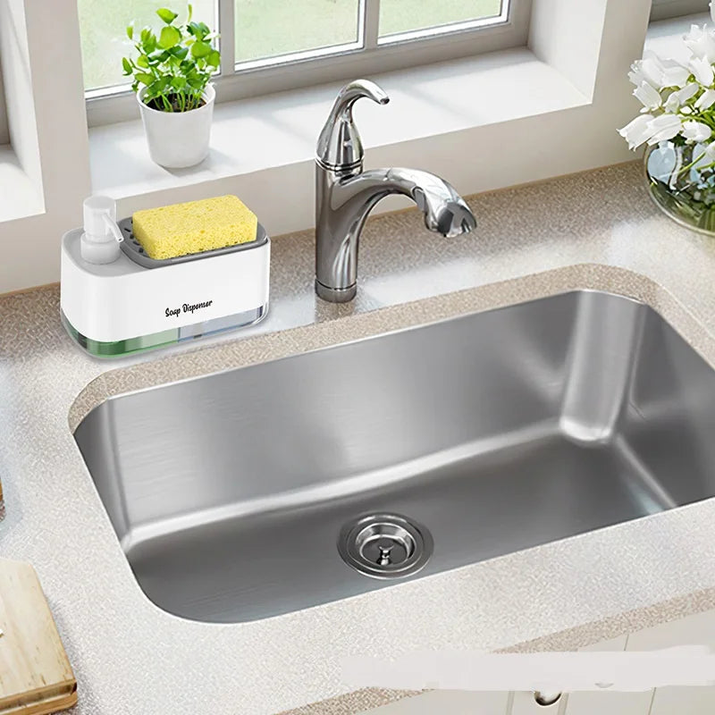 Dual Soap Dispenser with Sponge And Dishcloth Holder Kitchen Hand Dish Soap Dispenser with Tray Multi-Functional Kitchen Soap Peaceful Pleasures Health and Wellness
