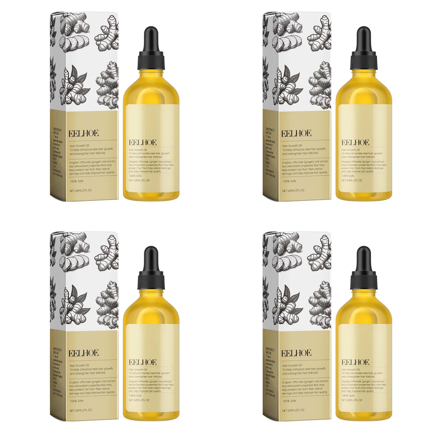 Eelhoe Ginger Hair Oil – Dandruff Relief & Hair Growth 60ml Hair Growth Oil Peaceful Pleasures Health and Wellness 4 x 60ml Boxed