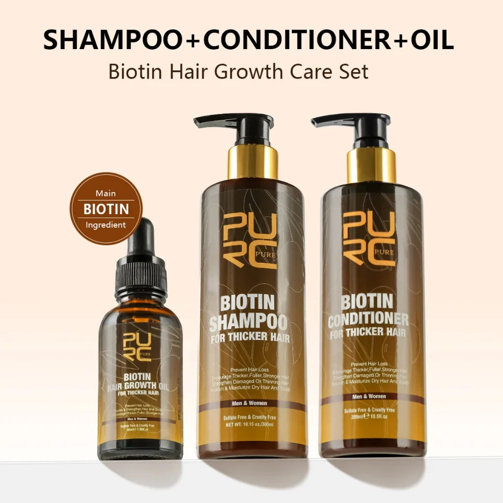 PURC Biotin Hair Growth Shampoo, Conditioner & Oil Set