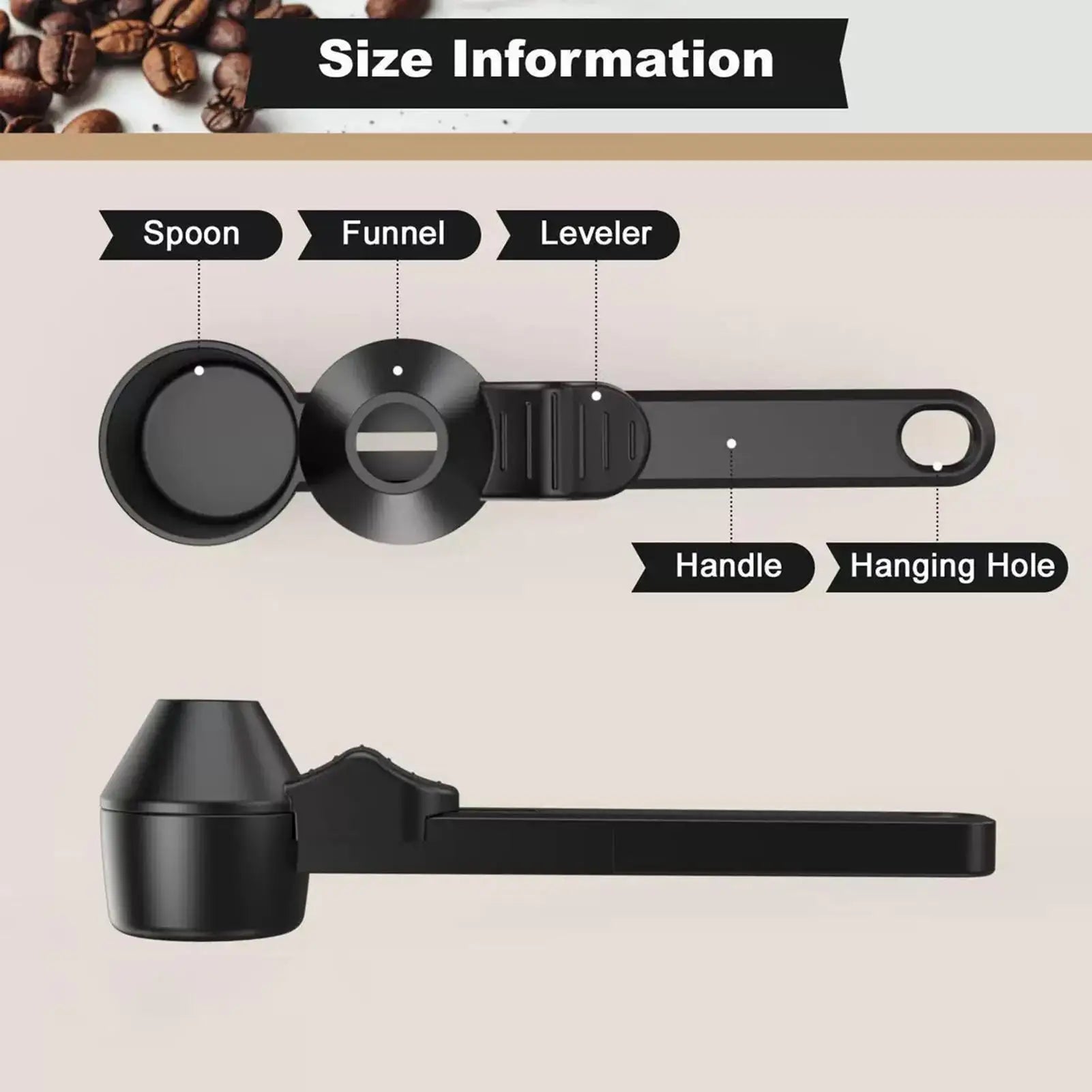 Coffee Scoop With Funnel Adjustable Sliding Measuring Spoon For Ground Coffee Protein Formula, Home Kitchen RV Travel Peaceful Pleasures Health and Wellness