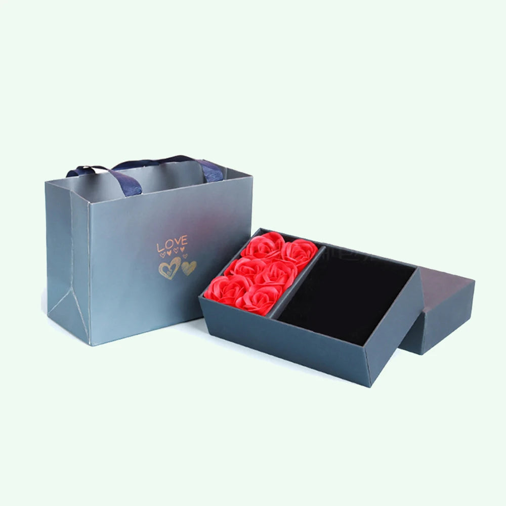 Rose Gift Box Eternal Flower Ring,Pendant,Earrings,Necklace,Jewelry Box 6 Valentine's Day Rose Gift Box Packaging Box Jewelry St Peaceful Pleasures Health and Wellness Navy blue M
