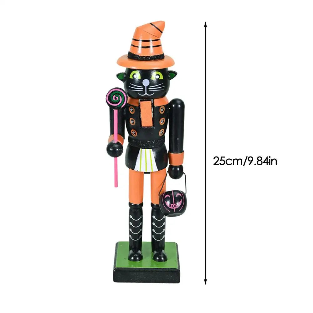Halloween Nutcracker Figures Wooden Nutcracker Soldier Holiday Decor Goody Bag Fillers Spooky Decor Figurine for Home Display Peaceful Pleasures Health and Wellness Cat people CN