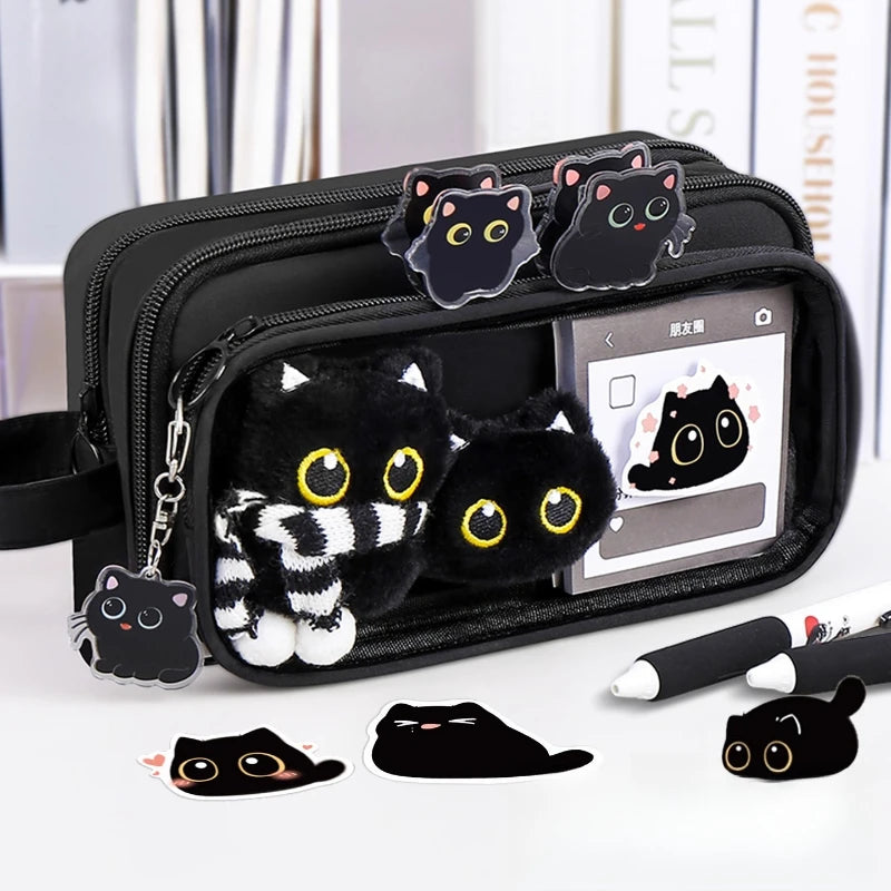 10 Layer Creative Black Cat Design Removable Pencil Case Large Capacity Stationery Case Cute Pencil Case for Student Office Peaceful Pleasures Health and Wellness