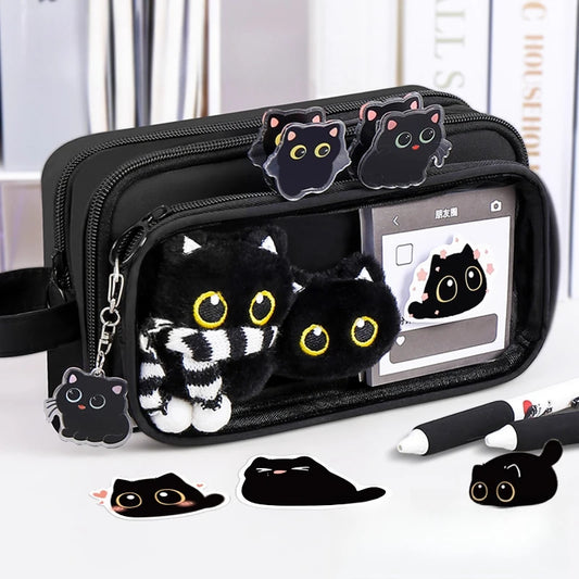 10 Layer Creative Black Cat Design Removable Pencil Case Large Capacity Stationery Case Cute Pencil Case for Student Office Peaceful Pleasures Health and Wellness