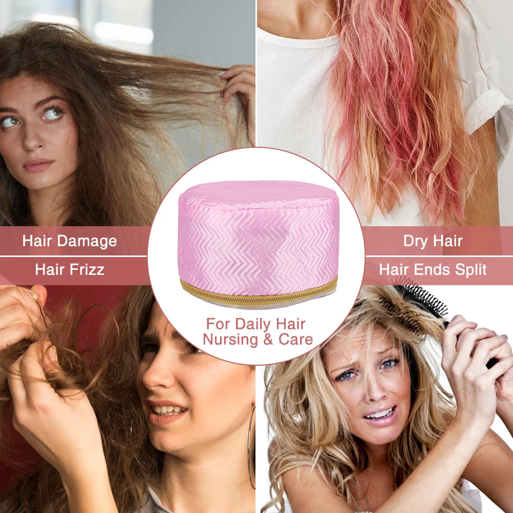 Hair Steamer Cap 220V Electric Heat Cap for Deep Conditioning Hot Oil Hair Mask Repair Damaged Hair Reduce Frizz Split Ends Home Peaceful Pleasures Health and Wellness
