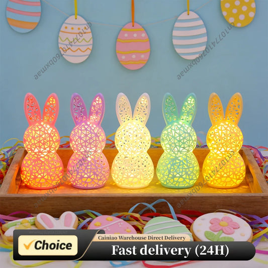 Easter Portable Animal Nightlight 3D Printed LED Lighted Hollow Out Bunny Figurine Party Favors Easter Basket Stuffers for Kids Peaceful Pleasures Health and Wellness