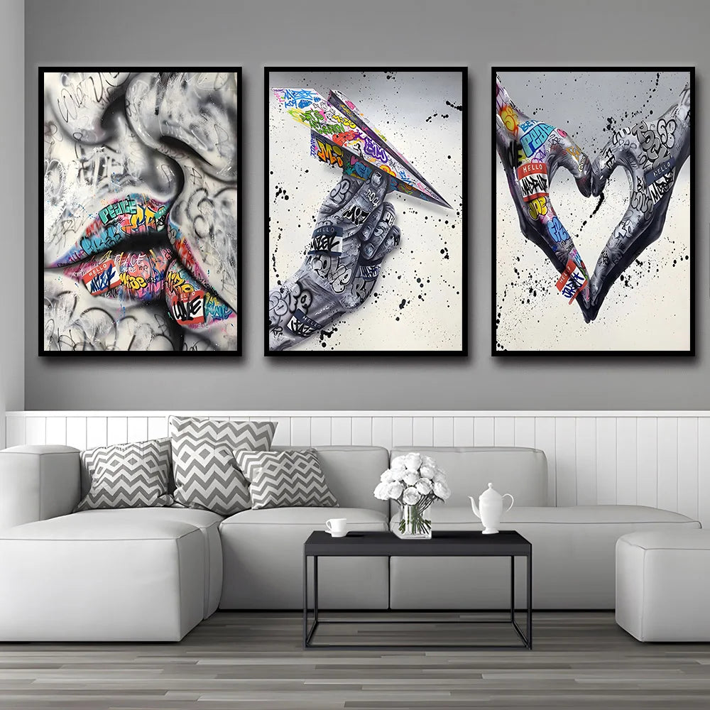 Street Graffiti Gestures Canvas Wall Art | Abstract Pop Mural