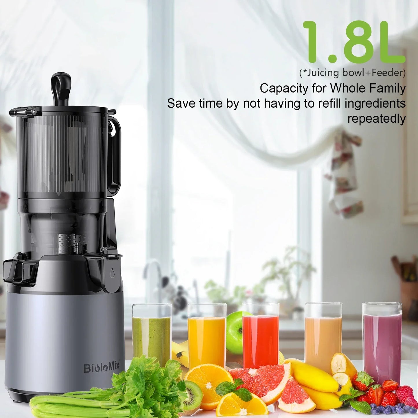 BioloMix Cold Press Juicer – 130mm Feed Chute, High Yield, BPA-Free Juicer BioloMix