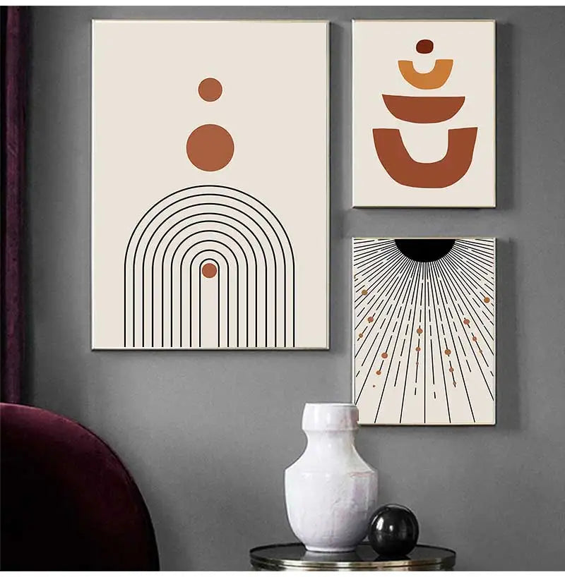 Mid-Century Geometric Sun Canvas Wall Art | Black & White