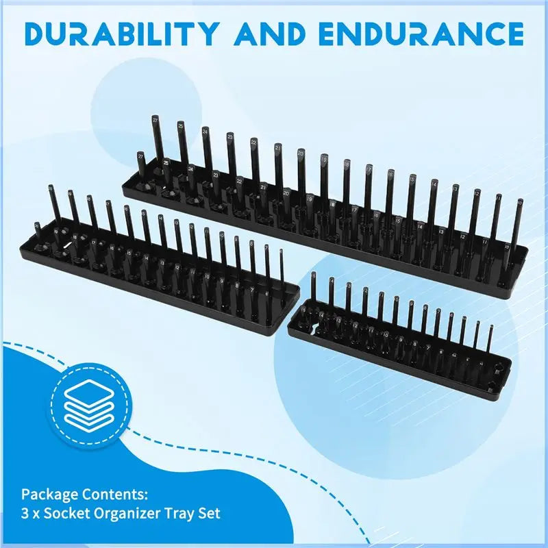 A36T-3Pc Socket Organizer Tray Set Socket Trays 1/4Inch 3/8Inch & 1/2Inch Drive Deep And Shadow Socket Holders Peaceful Pleasures Health and Wellness