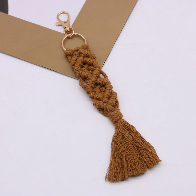 Boho Macrame Braided Keychain Wristlet Bracelet Key Fob Strap