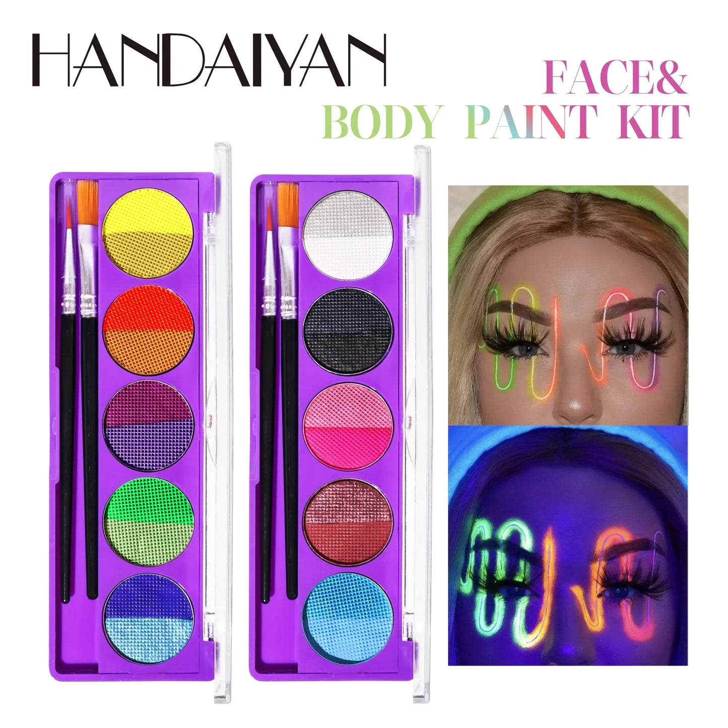 UV Glow Face & Body Paint Palette – High Pigment Water-Based