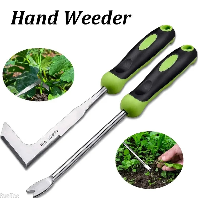 2-Piece Stainless Steel Hand Weeder Set | L-Shaped Crack Weeder