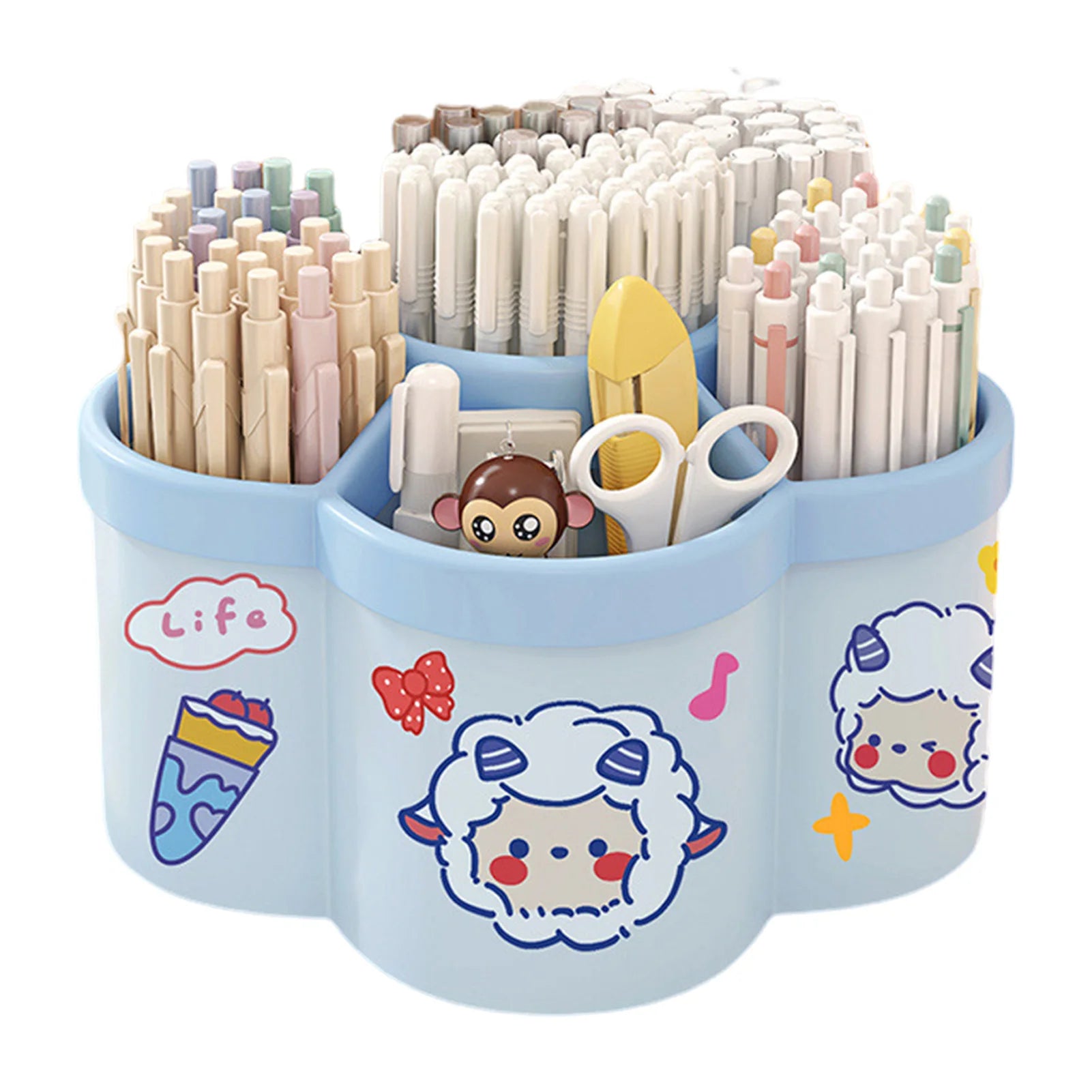 Desktop Rotating Stationery Pen Holder Smooth Edges Marker Pen Organizer Study Essentials Suitable for Elementary School Peaceful Pleasures Health and Wellness Sky Blue