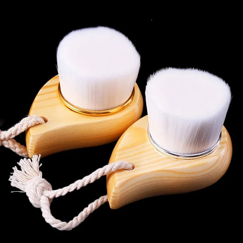 Wooden Handle Facial Cleansing Brush – Soft Microfiber Exfoliator