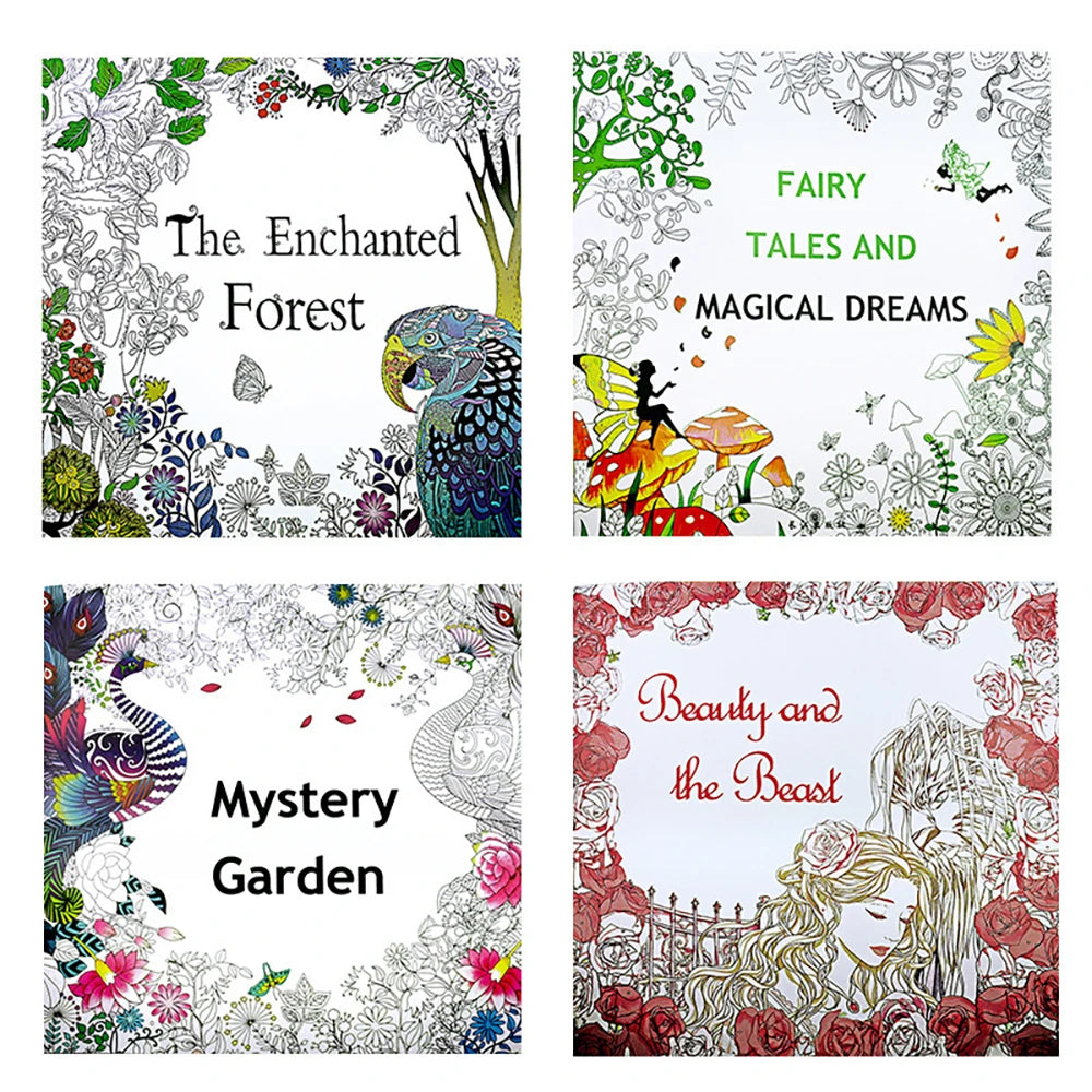 12 Sheets 24 Pages Secret Garden Stress Relief Hand Drawn Coloring