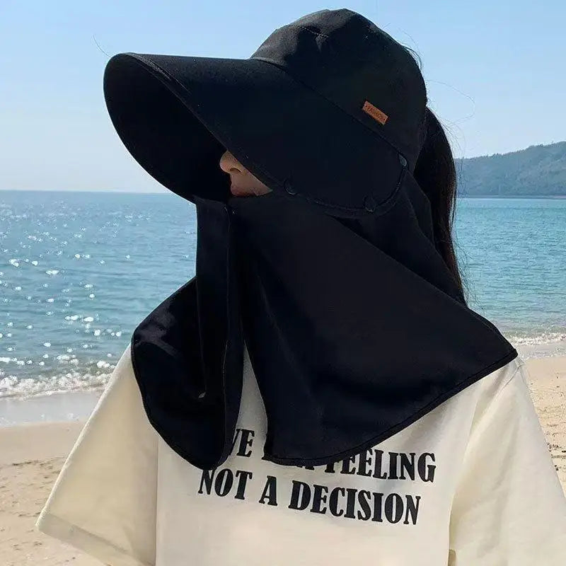 Women's UV Wide Brim Visor Shawl Cap | Beach & Outdoor Sun Hat