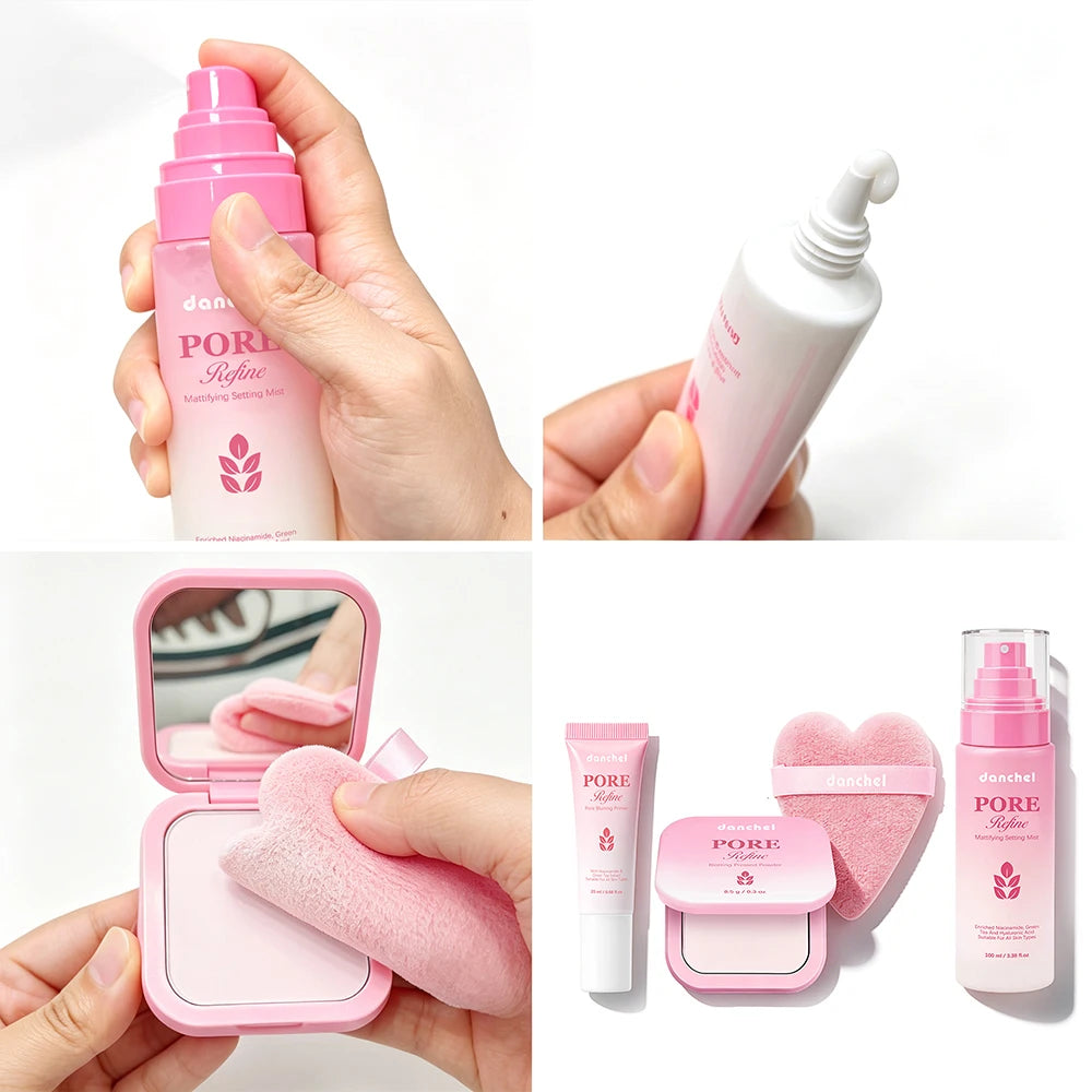 4Pcs Matte Makeup Set Pore Minimizing Primer Setting Spray Oil Control Compact Powder With Soft Puff Daily Makeup Cosmetics Kit Peaceful Pleasures Health and Wellness