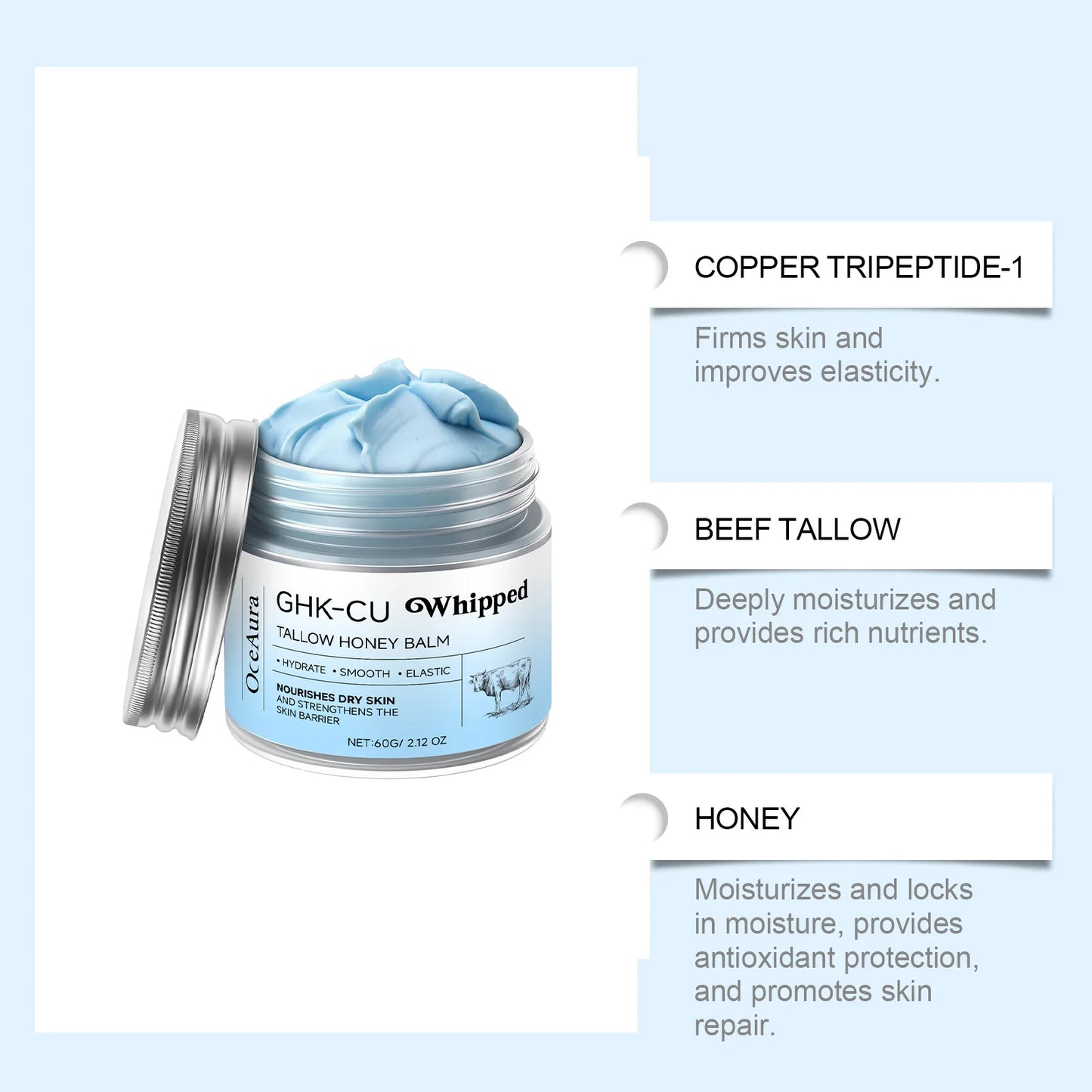 OceAura Beef Tallow & Honey Moisturizing Body Cream 60g