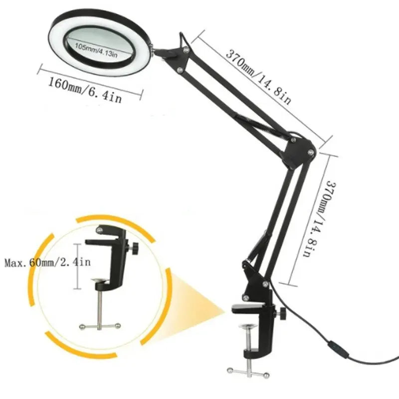 72LED 8X/10X NEW Illuminated Magnifier USB 3 Colors LED Magnifying Glass for Soldering Iron Repair/Table Lamp/Skincare Beauty Peaceful Pleasures Health and Wellness Long Version--Black
