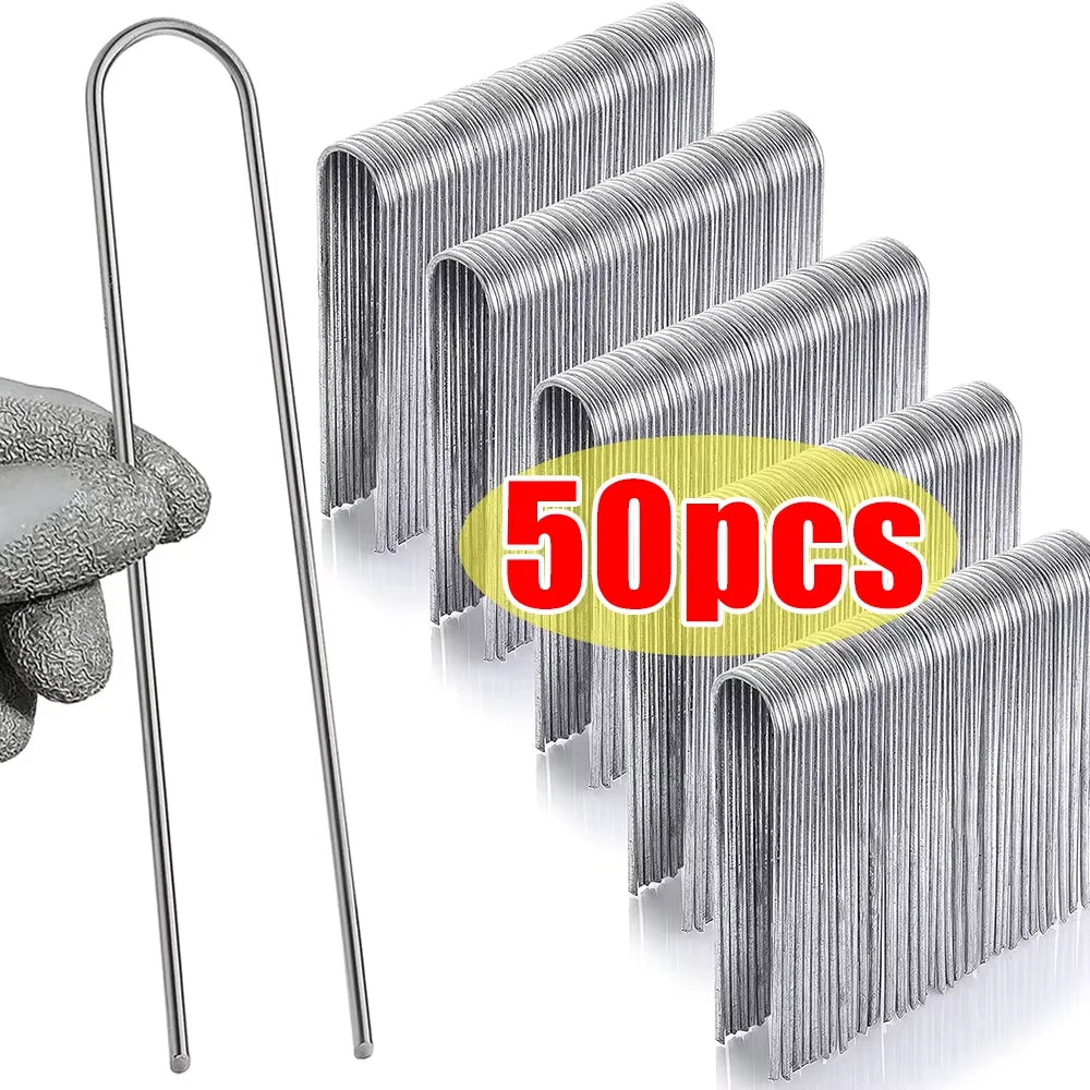 U-type Garden Staples Heavy-duty Fence Tubing Stakes Sod Pins Galvanized Landscape Spike for Holding Lawns Barrier Ground Nail Peaceful Pleasures Health and Wellness