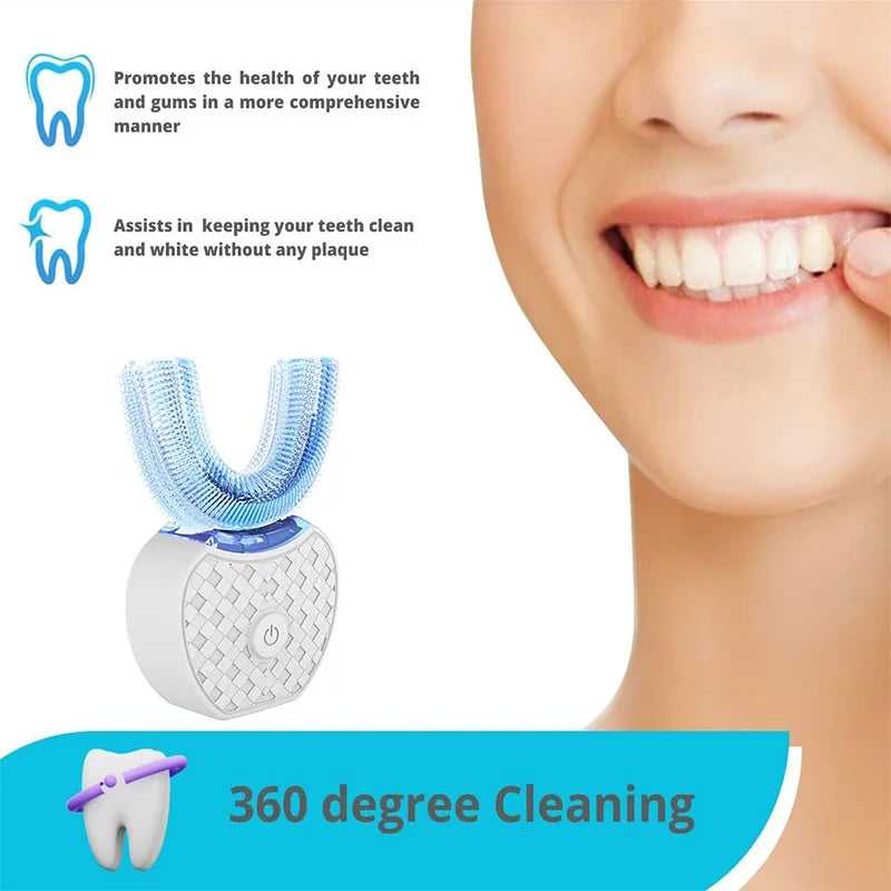 U-shaped electric toothbrush with ultrasonic oral cleaner, featuring soft bristles and an adult whitening tool Peaceful Pleasures Health and Wellness
