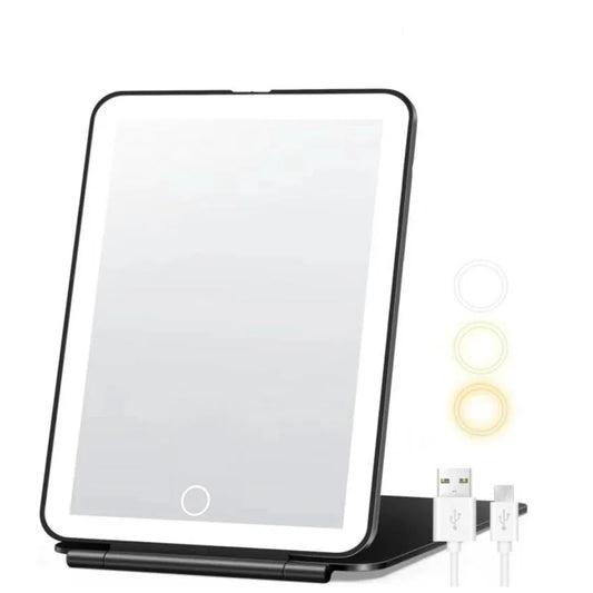 Rechargeable travel makeup mirror, portable lighted beauty mirror, 3 color lighting, dimmable touch screen, makeup vanity mirror Peaceful Pleasures Health and Wellness black
