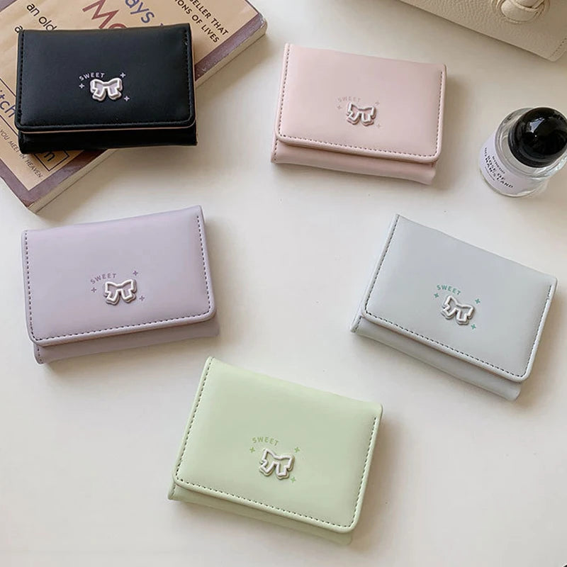 Korean Bow Wallet – Slim PU Card Holder for Men & Women