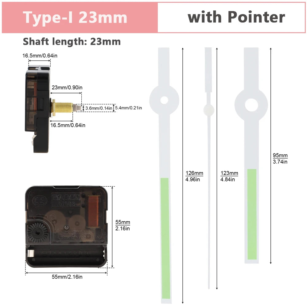 Wall Clock Mechanism Silent Quartz Movement Machine Wall Hands Silent Sweeping Second Movement with Pointer DIY, Repair Tools Peaceful Pleasures Health and Wellness Tpye-I 23mm China Mainland