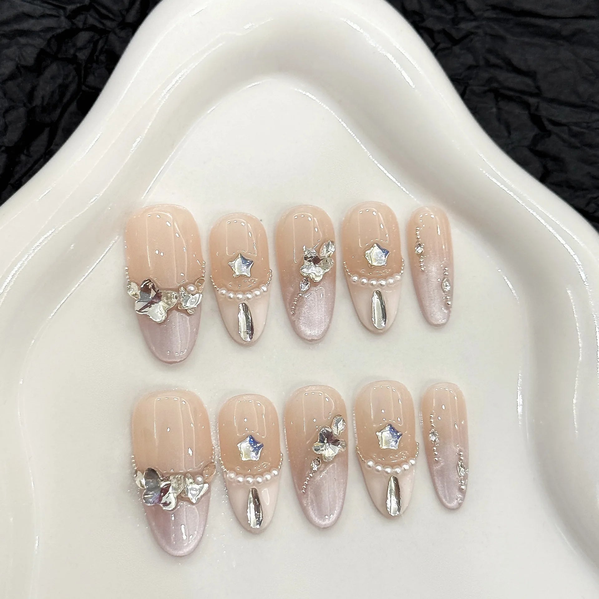 Handmade Press-On Nails 3D Strawberry Flower Aurora | 10 Pcs Press-On Nail Tips Peaceful Pleasures Health and Wellness L
