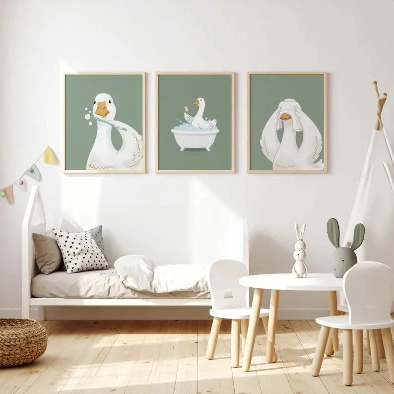 Silly Goose Canvas Wall Art Set of 3 | Cartoon Home Decor