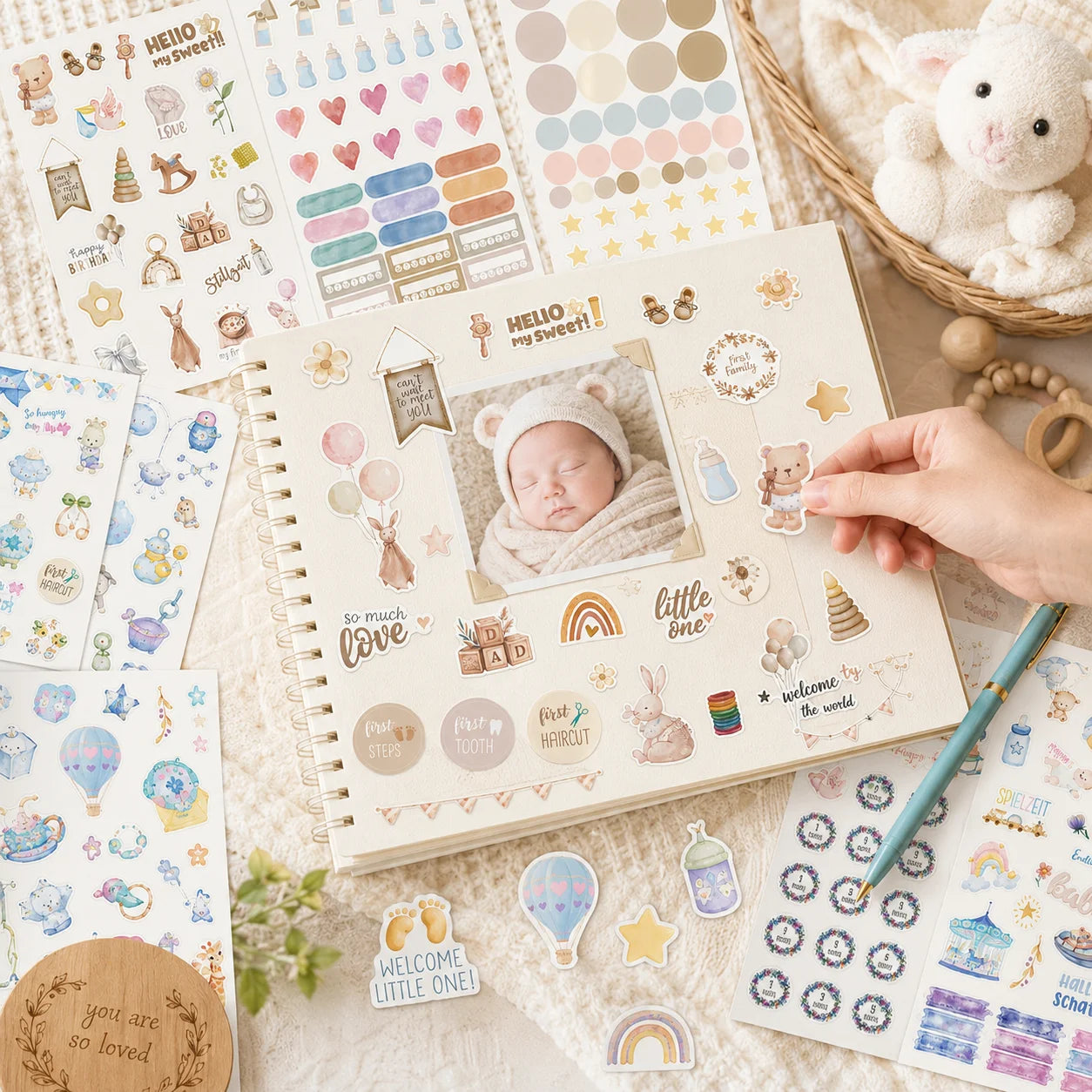 Baby Memory Stickers 8 Sheets Newborn Milestone Scrapbook Cute Matte