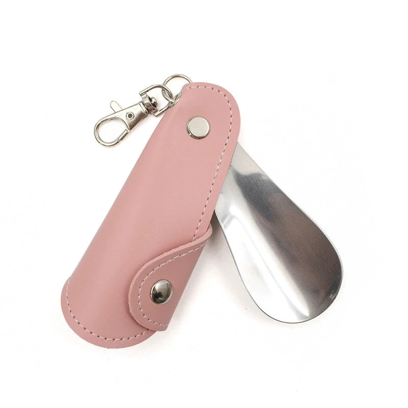 Mini Metal Shoe Horn Keychain – Portable Stainless Steel Lifter Shoe Horn Peaceful Pleasures Health and Wellness Pink