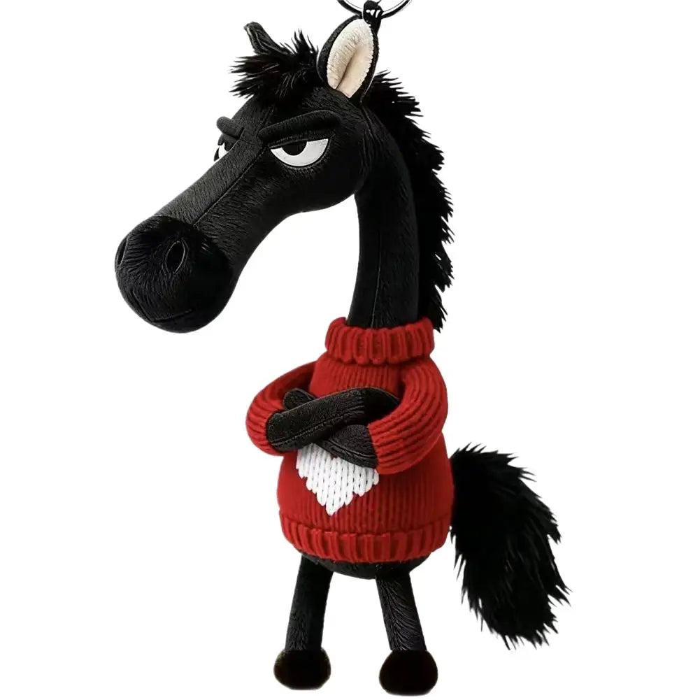 Cool Black Horse Plush Toy Wearing Sweater 2026 Mascot Key Chain