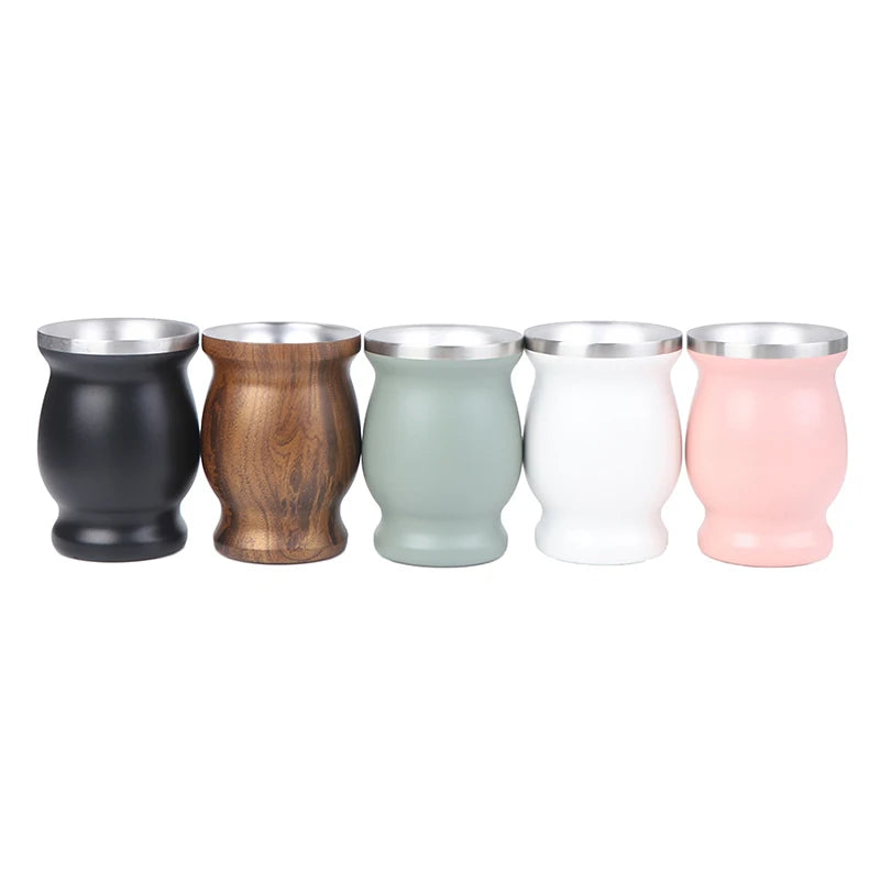 Stainless Steel Yerba Mate Gourd 8oz Cup with Bombilla Straws