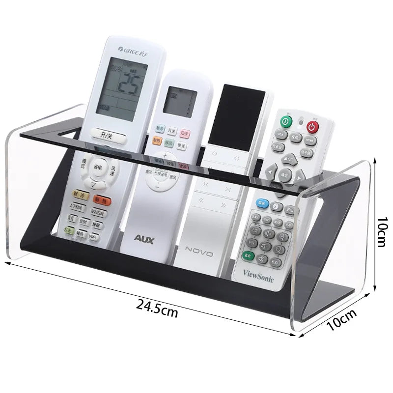 Multifunctional Clear Acrylic Desktop Remote Control Holder Adjustable Dividers for Organized Storage of Electronics Accessories Peaceful Pleasures Health and Wellness Black