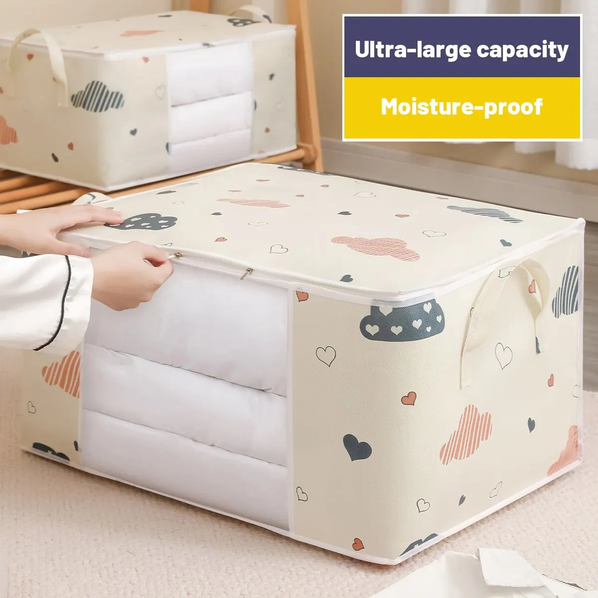 Large Capacity Clothes Storage Bag Organizer With Reinforced Handle Suitable For Blankets Bedding Foldable With Sturdy Zipper Peaceful Pleasures Health and Wellness