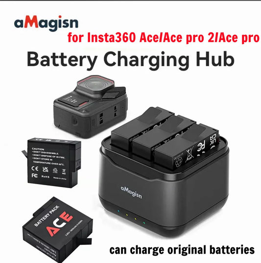 Insta360 Ace Pro 2 Triple Battery Charging Hub | USB-C 5V/3A Battery Charging Hub Oasis Select