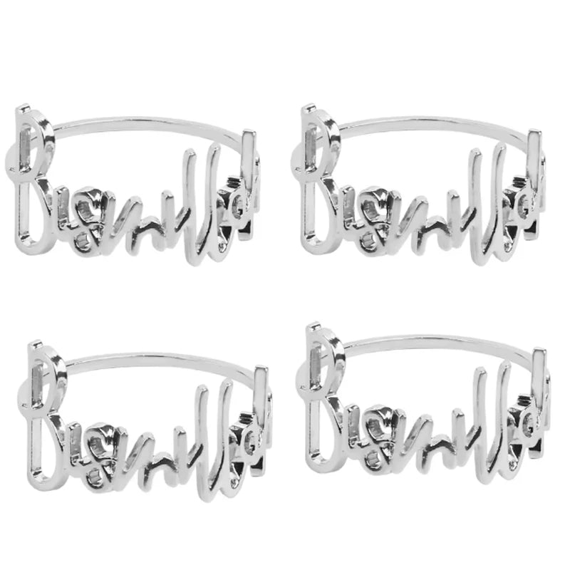 4pc Bismillah Napkin Rings – Eid & Ramadan Table Decor Gift Napkin Rings Set Peaceful Pleasures Health and Wellness B 4pcs 4.5x3cm